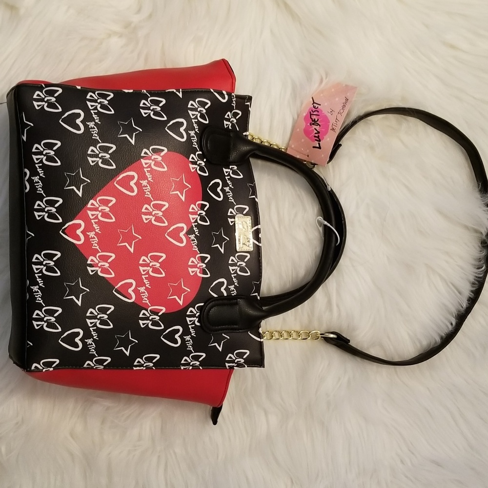 Betsy Johnson Black & Red heart bag